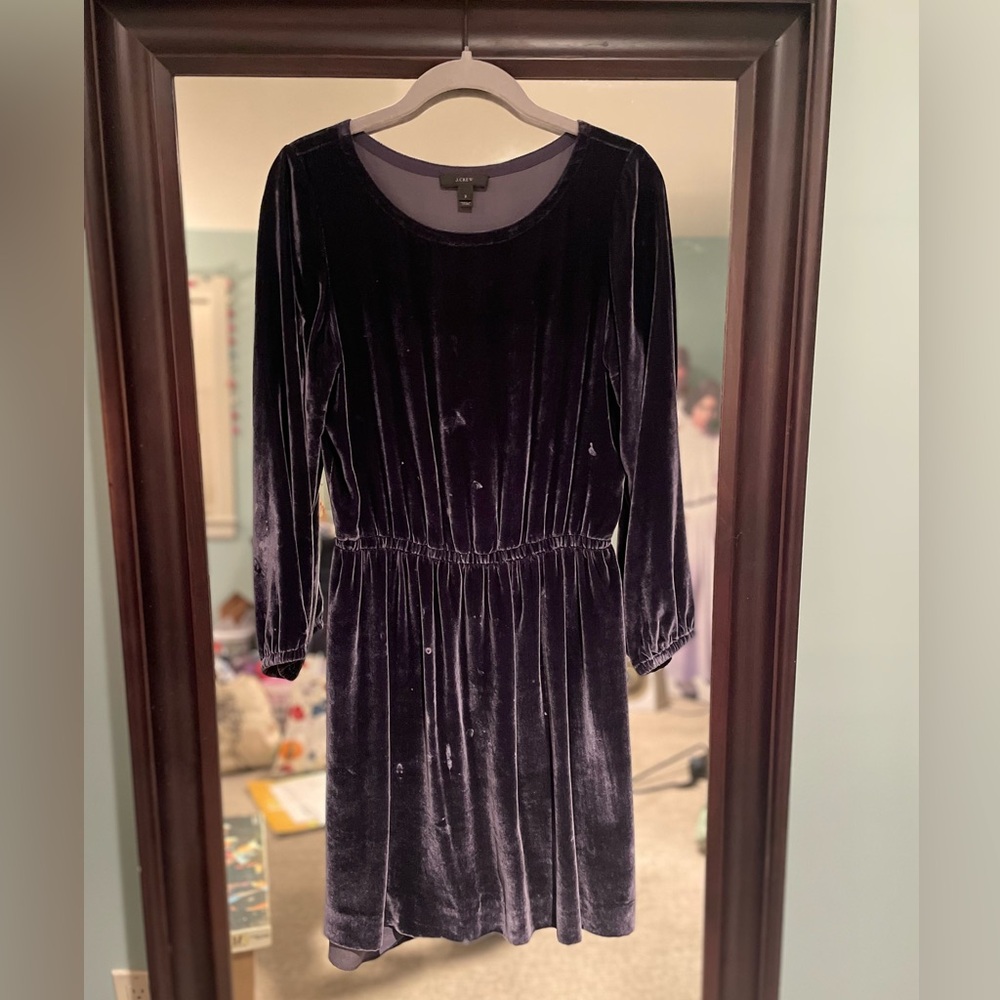 J. Crew Velvet Long Sleeve Dress in Dark Purple